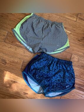 Nike Women’s Dual-Pair Athletic Shorts Set - Blue & Black/Neon